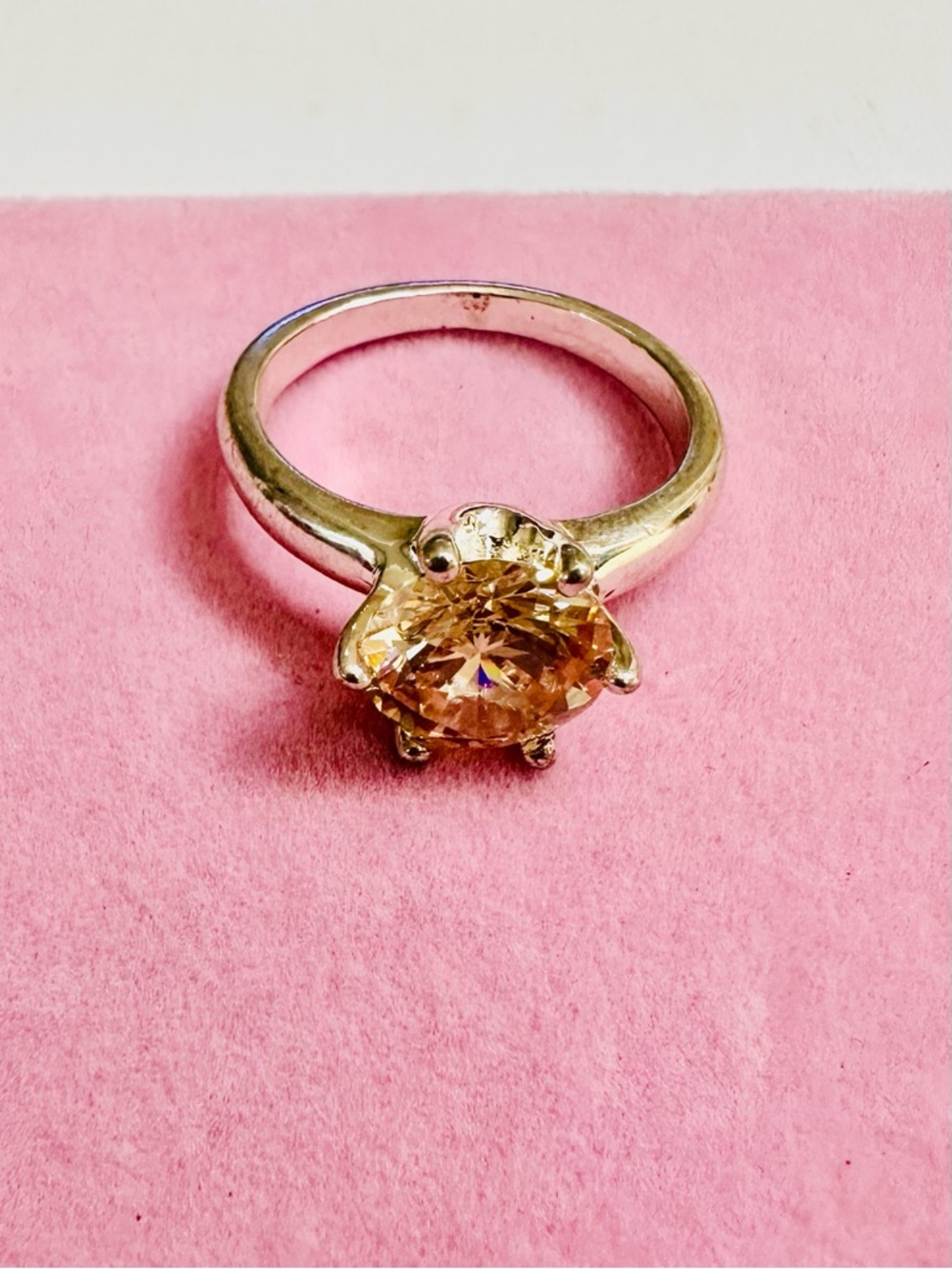 Gold Tone Peach Solitaire Ring Size 10